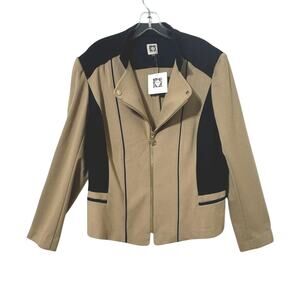 Anne Klein Women’s Size XL Jacket Camel / Black Accent Front Zip Long Sleeved